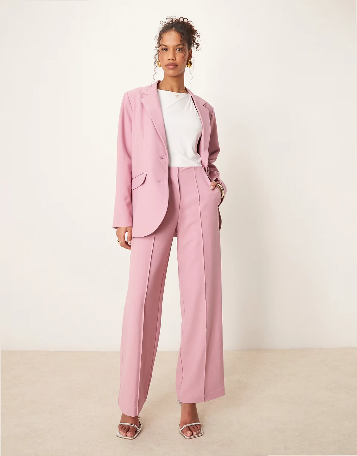 high waist wide leg tailored pants in lilac pink - part of a set
