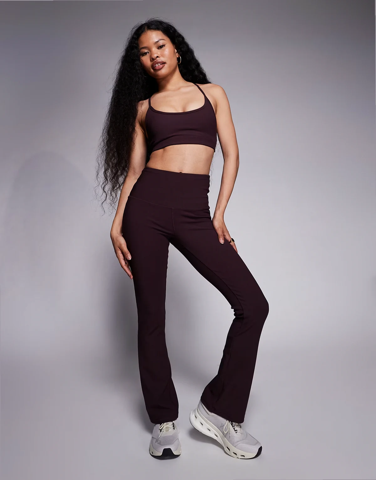 Petite micro rib knit slim kick high waist yoga leggings in fig