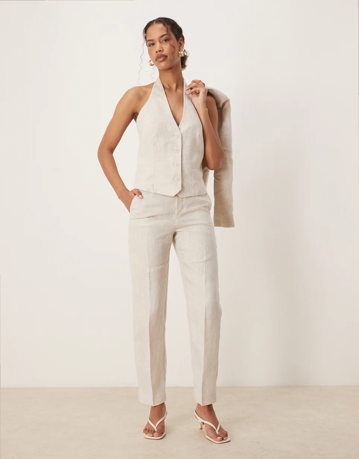 linen tailored pants in ecru - part of a set