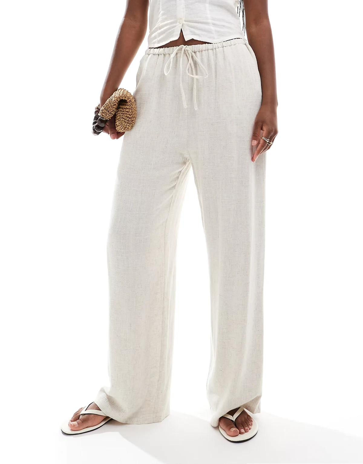– Hose aus Leinenmix in Sandbeige mit Tunnelzug-Bund