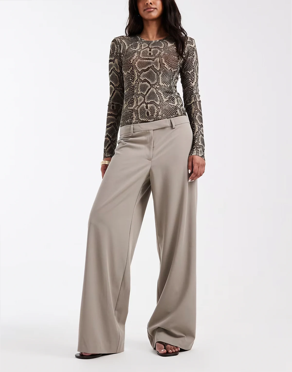 – Elegante Hose im Stil der 90er in Steinbeige mit niedrigem Bund