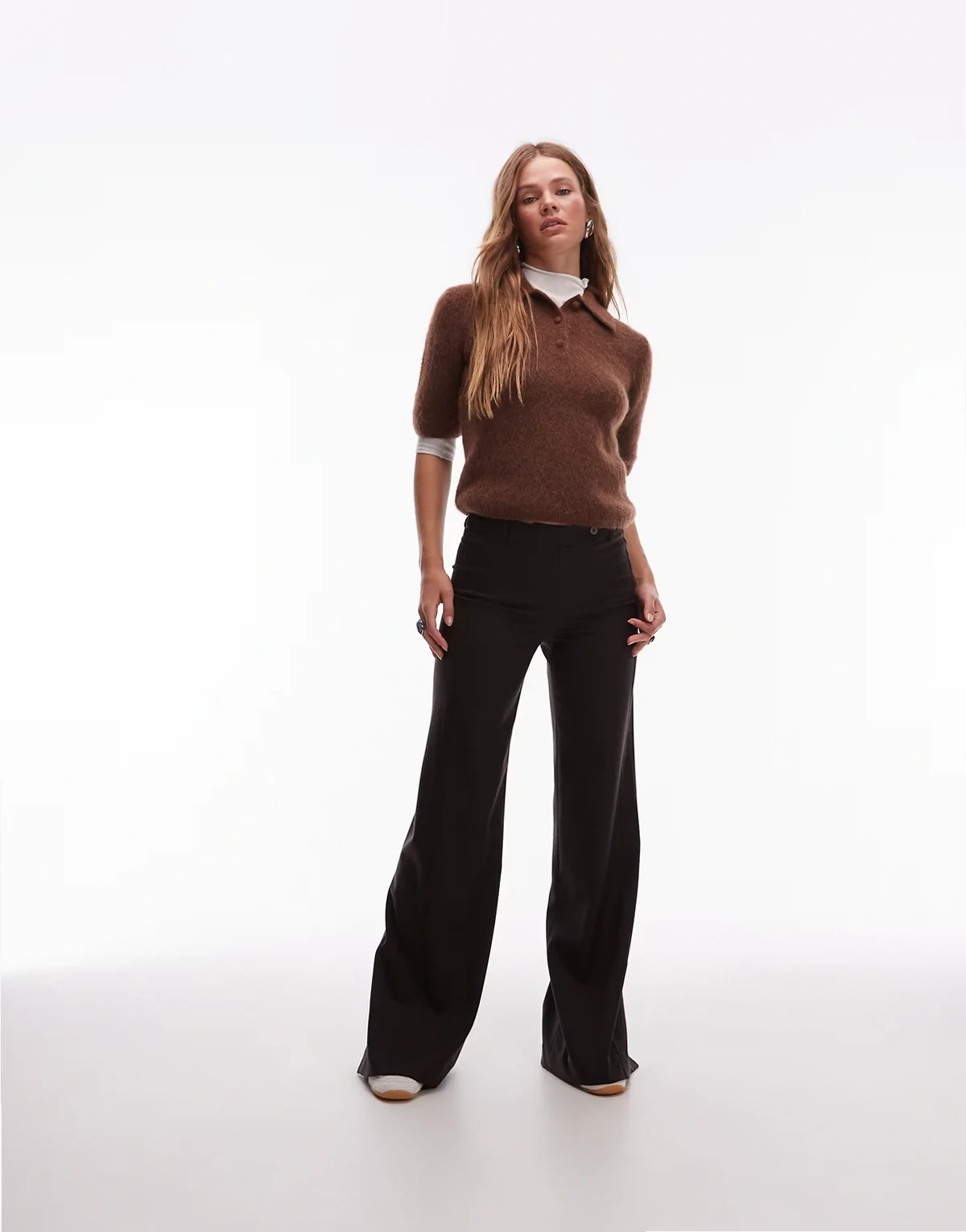 wool pants with flare leg in brown