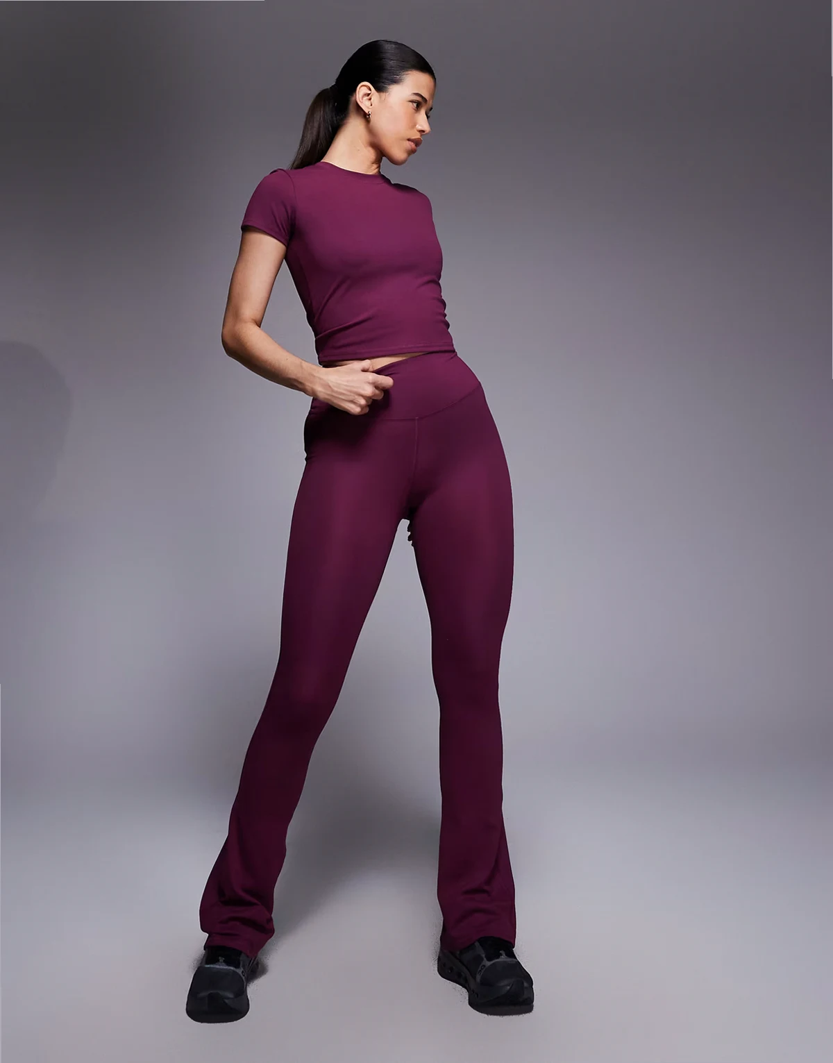 Icon soft touch high waist slim kick yoga leggings in burgundy