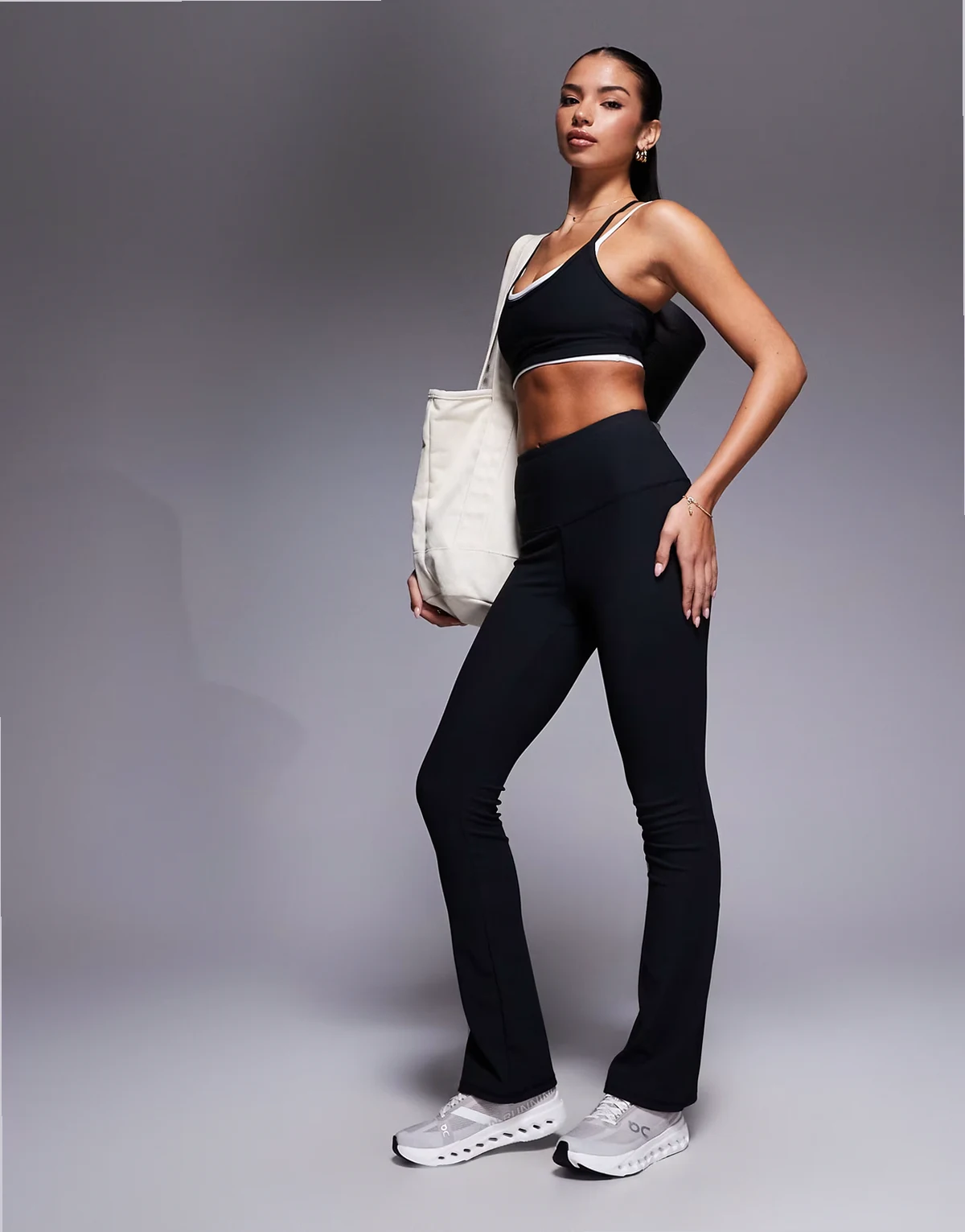micro rib knit slim kick high waist yoga leggings in black