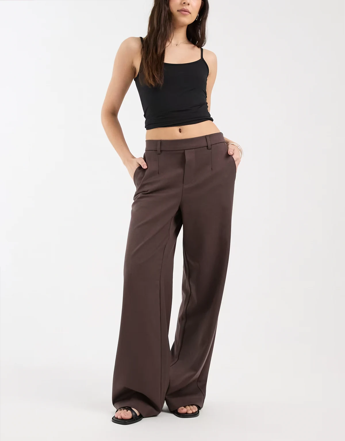 wide leg tailored pants in chocolate