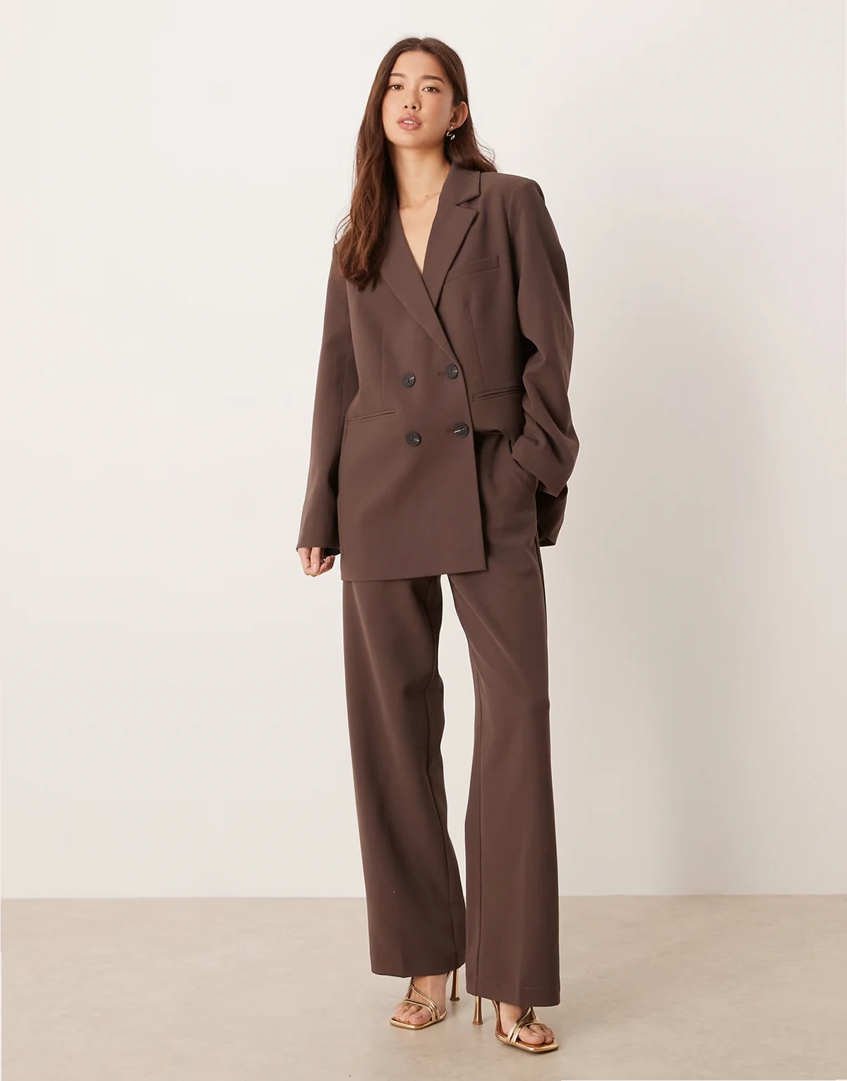 – Elegante Hose in Schokobraun mit weitem Bein, Kombiteil