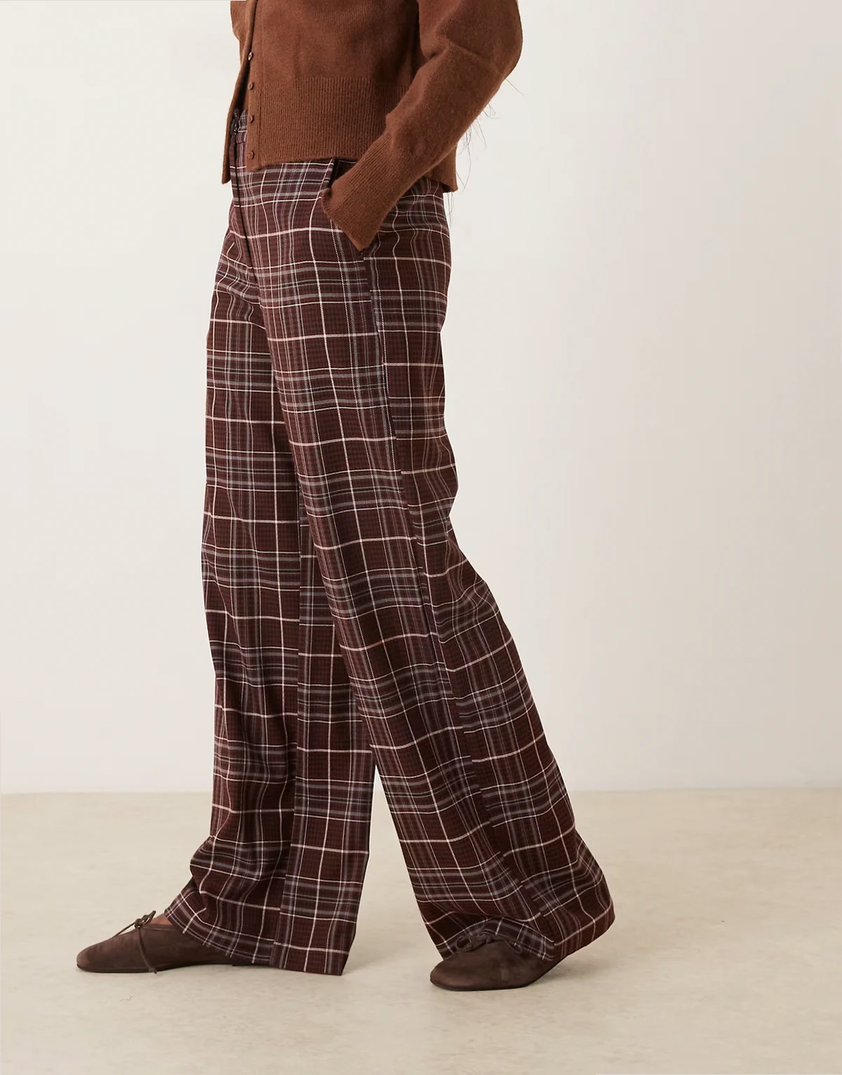 – Elegante Relaxed-Fit-Hose in burgunderrot kariert mit geradem Schnitt