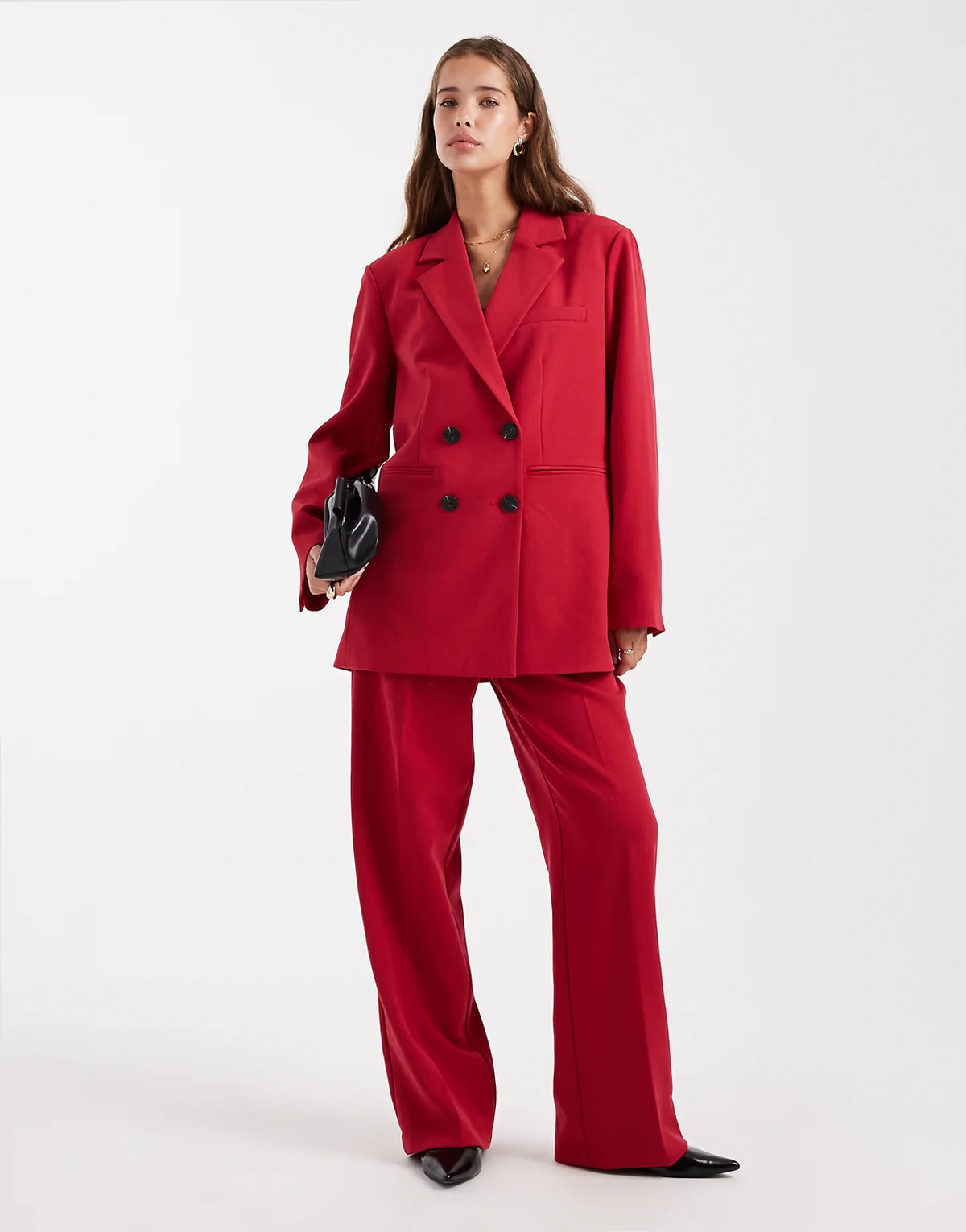 tailored wide leg pants in red - part of a set