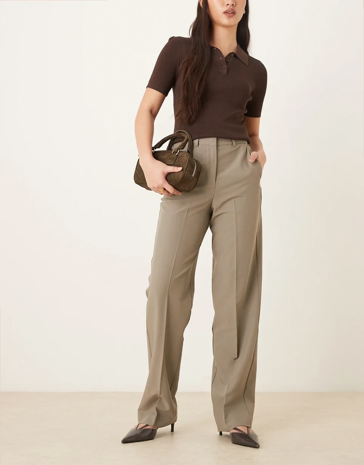Mary high rise tailored pants in beige