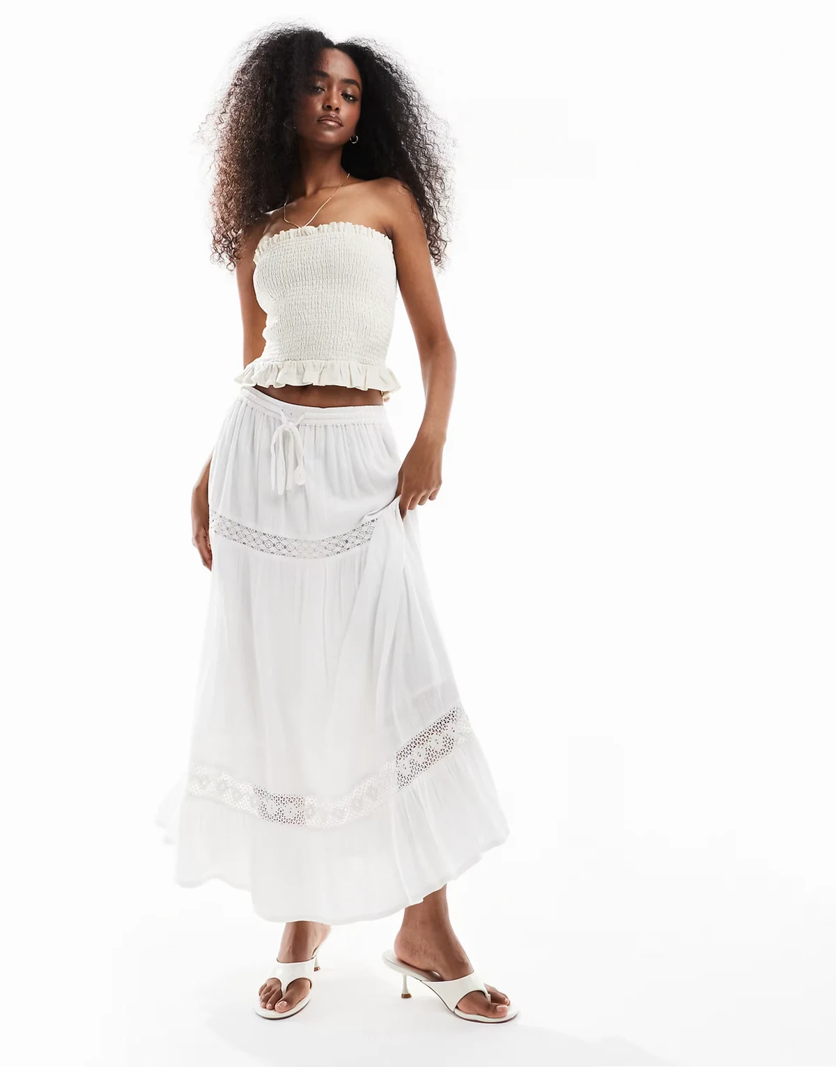 eyelet midaxi skirt in white
