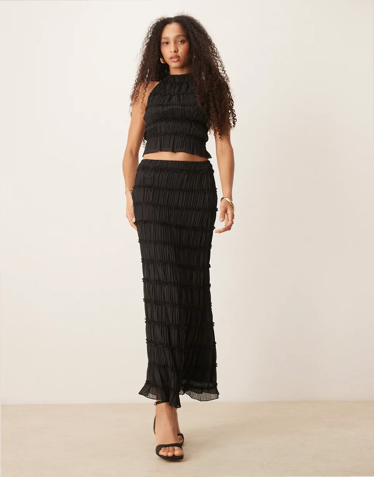 shirred maxi skirt in black - part of a set