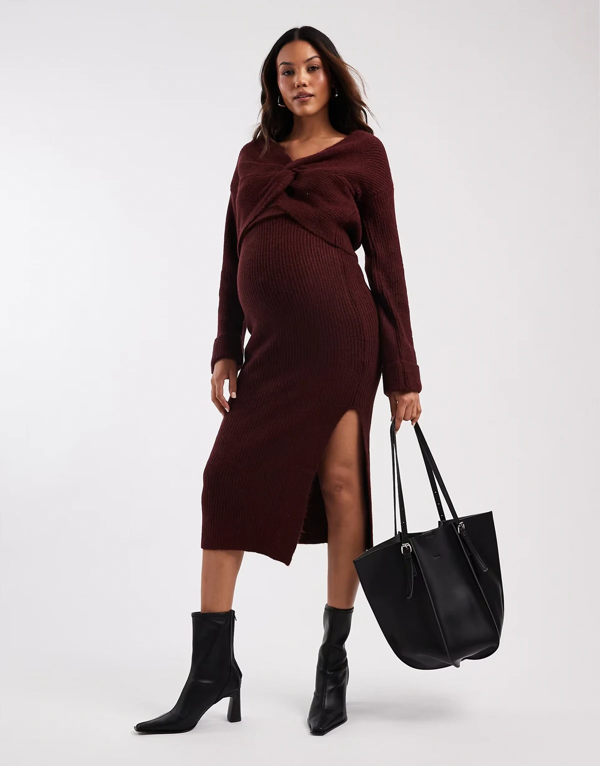 Mamalicious Maternity knit midi skirt in burgundy - part of a set