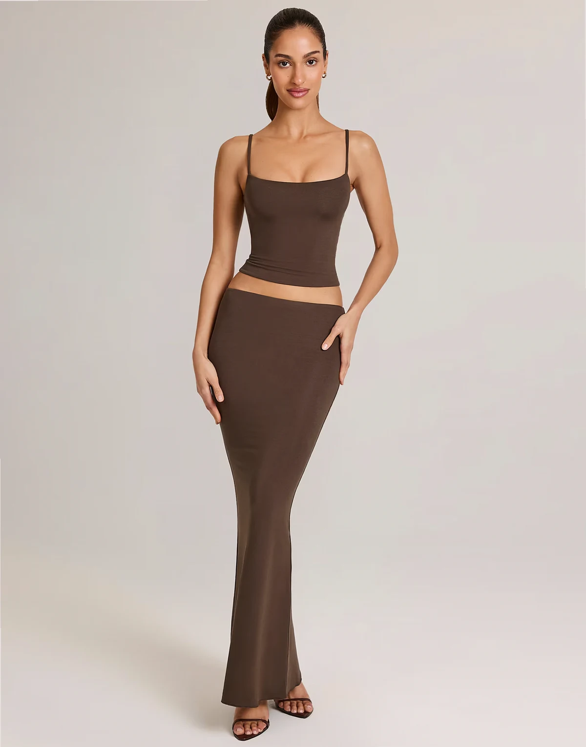 Avenley jersey low rise maxi skirt in chocolate brown - part of a set
