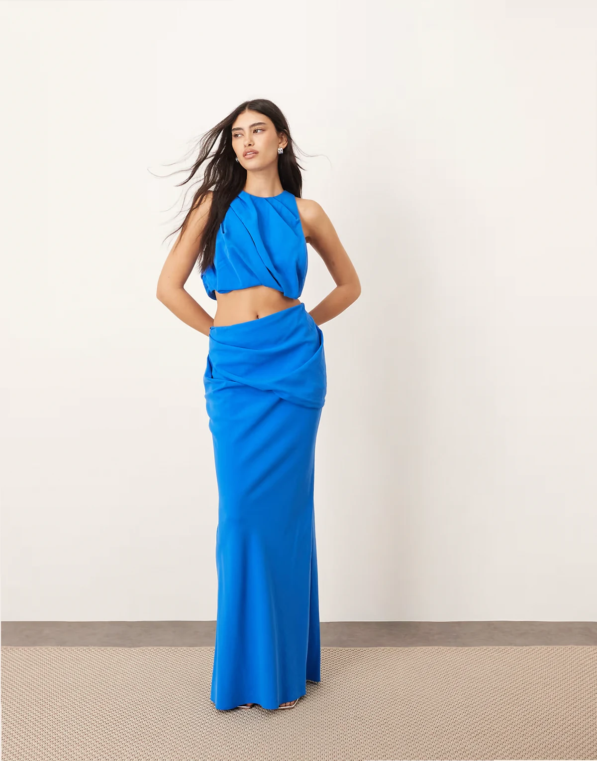 drape detail maxi skirt in bold blue - part of a set