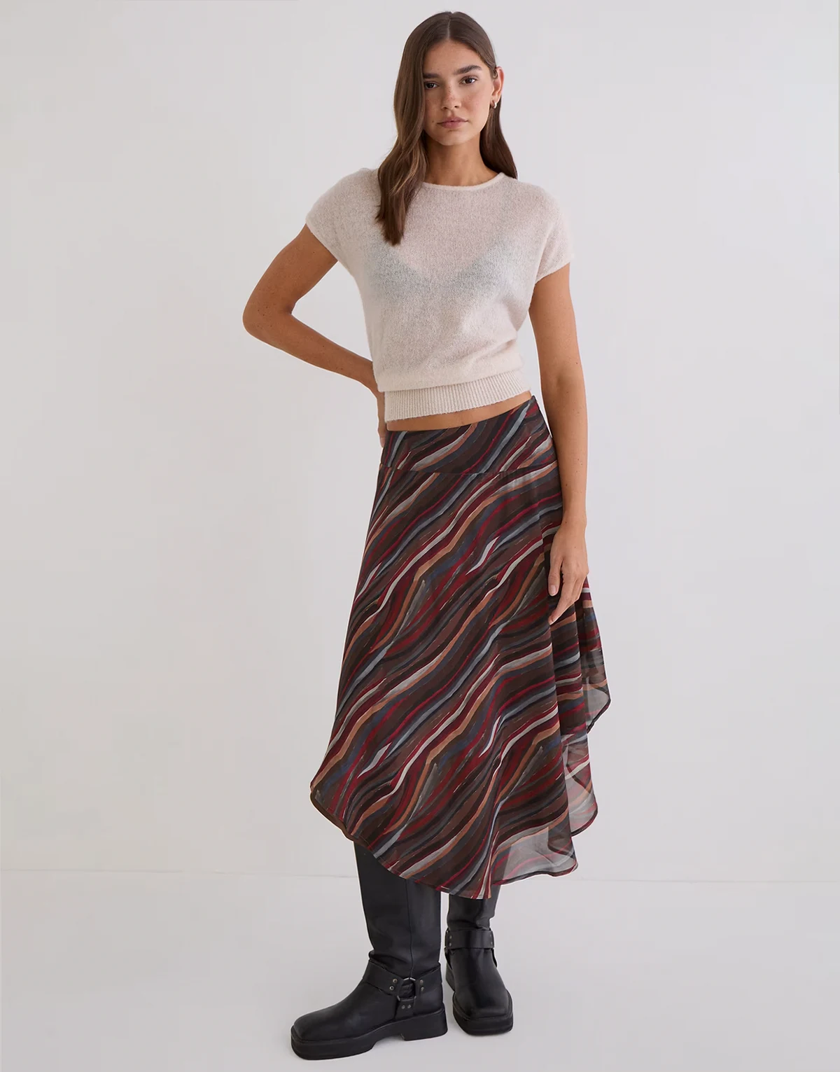 Diona ruffle midaxi skirt in multi stripe print