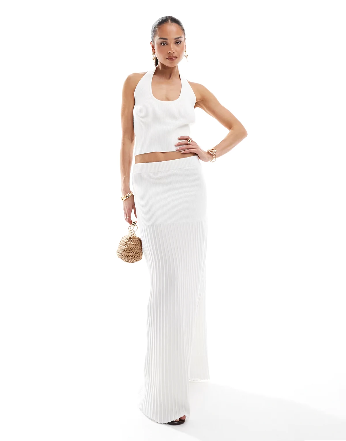 knit maxi skirt in white - part of a set