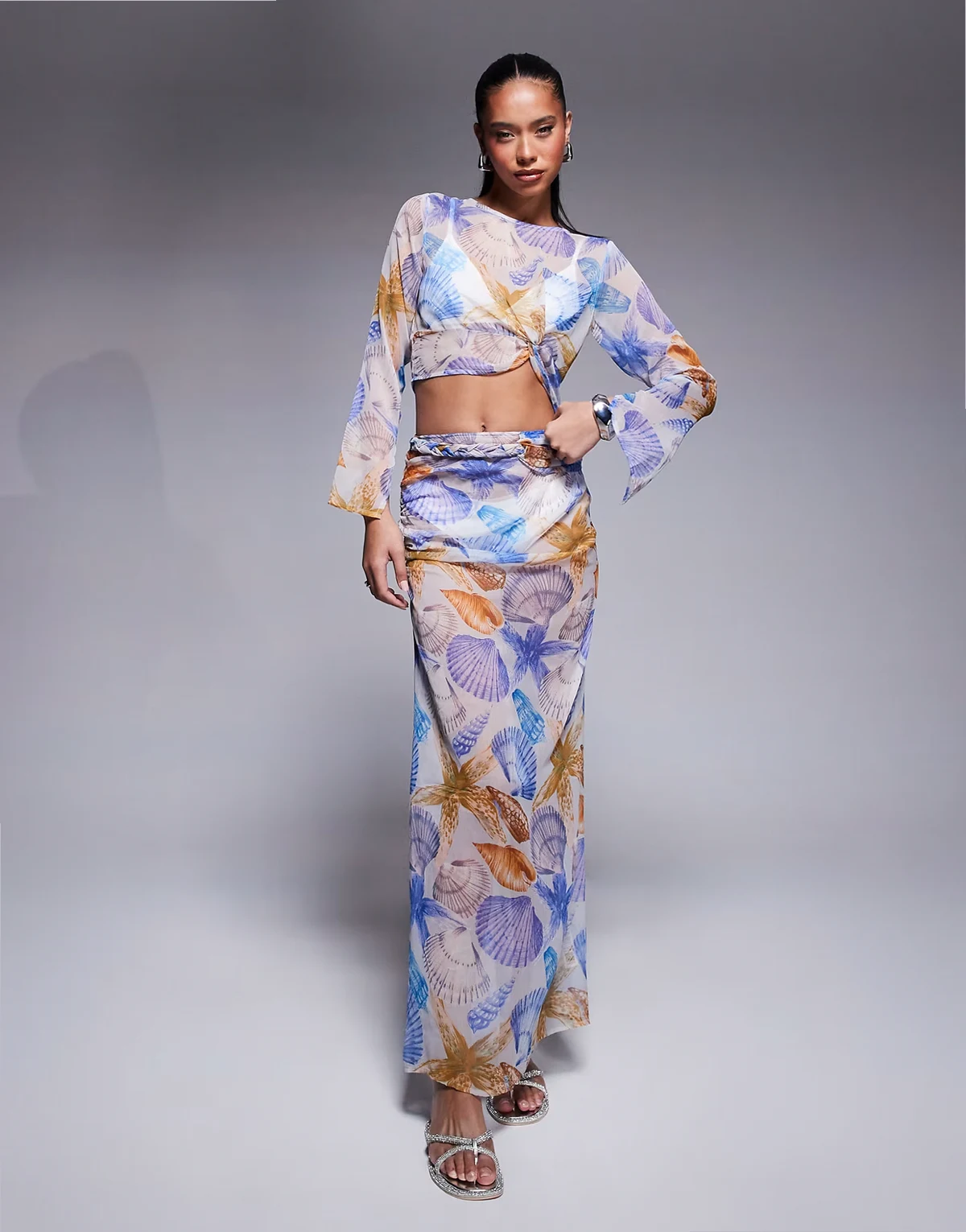 chiffon maxi skirt in shell print - part of a set