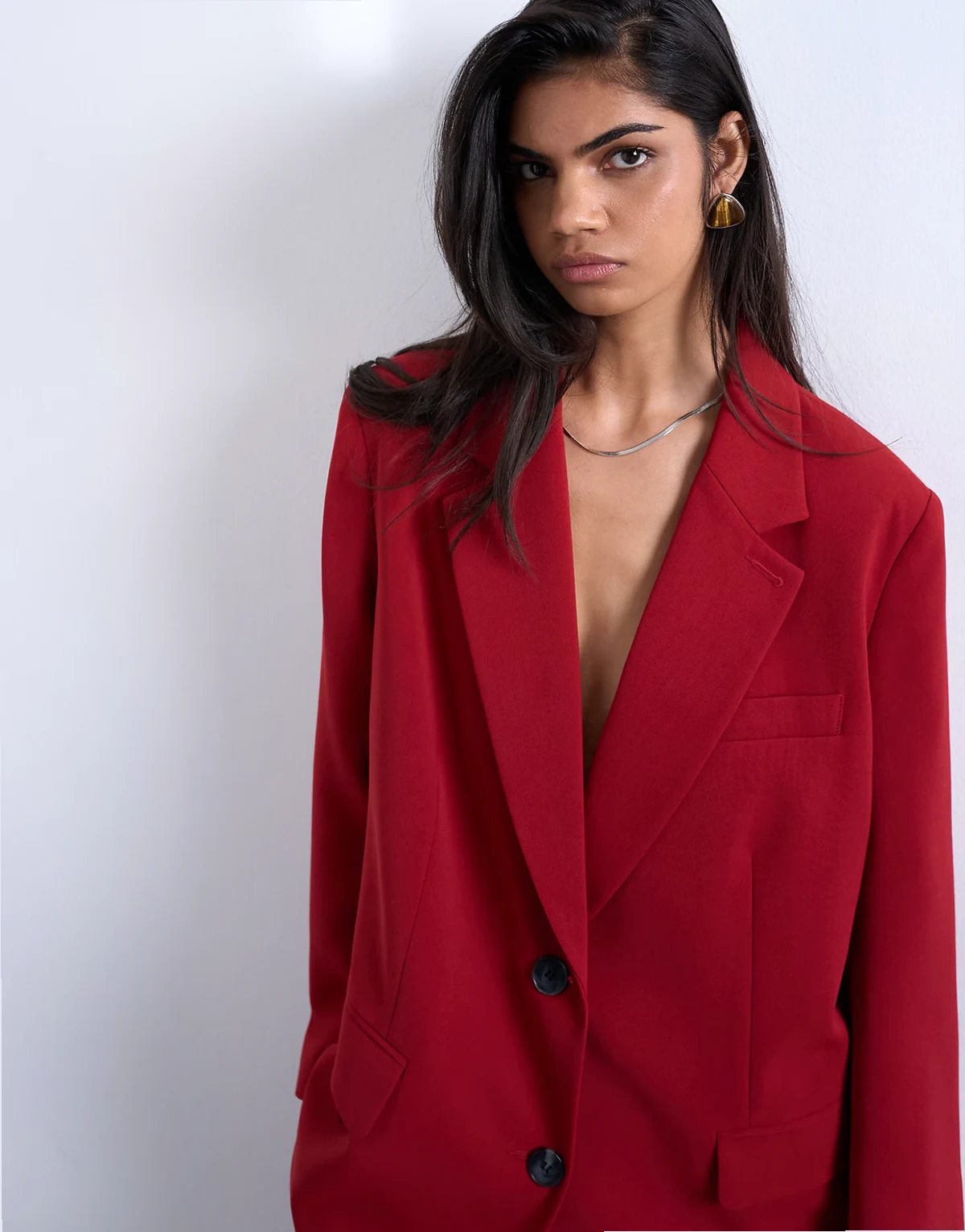 two-button relaxed fit blazer in cherry red