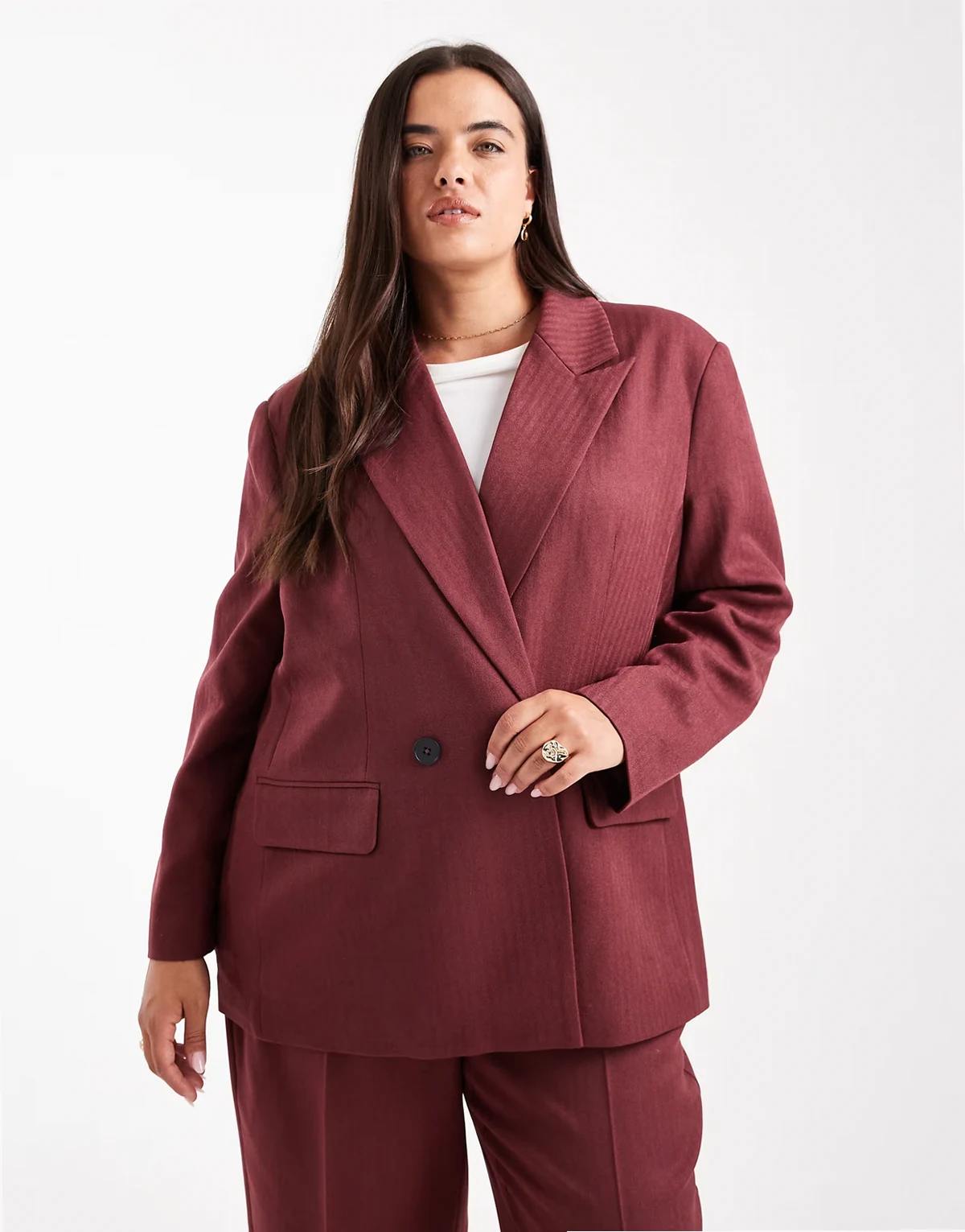 tailored herringbone blazer in burgundy - part of a set