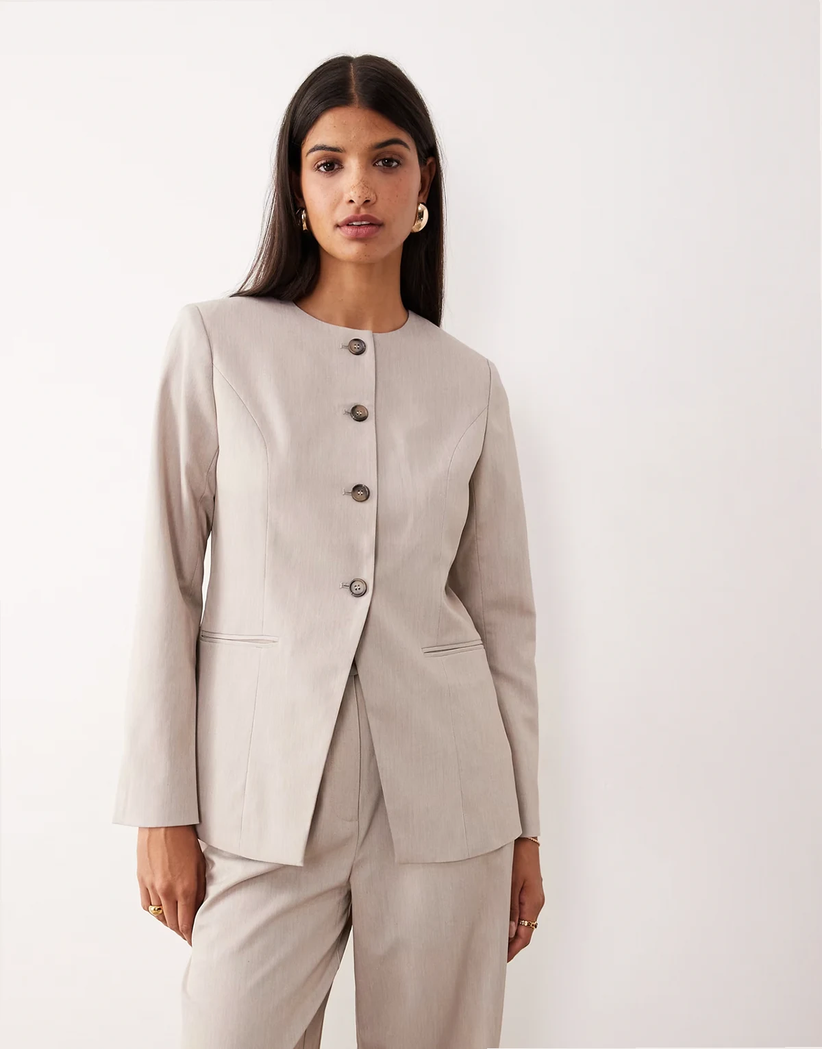premium collarless fitted blazer in pale gray - part of a set