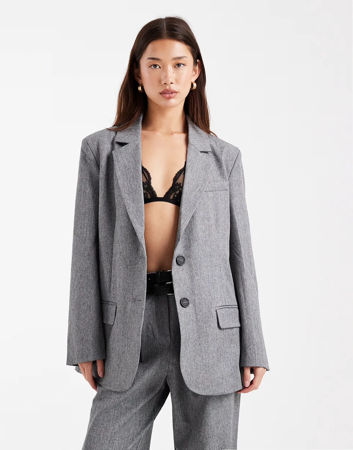 oversized pocket detail mansy blazer in gray - part of a set