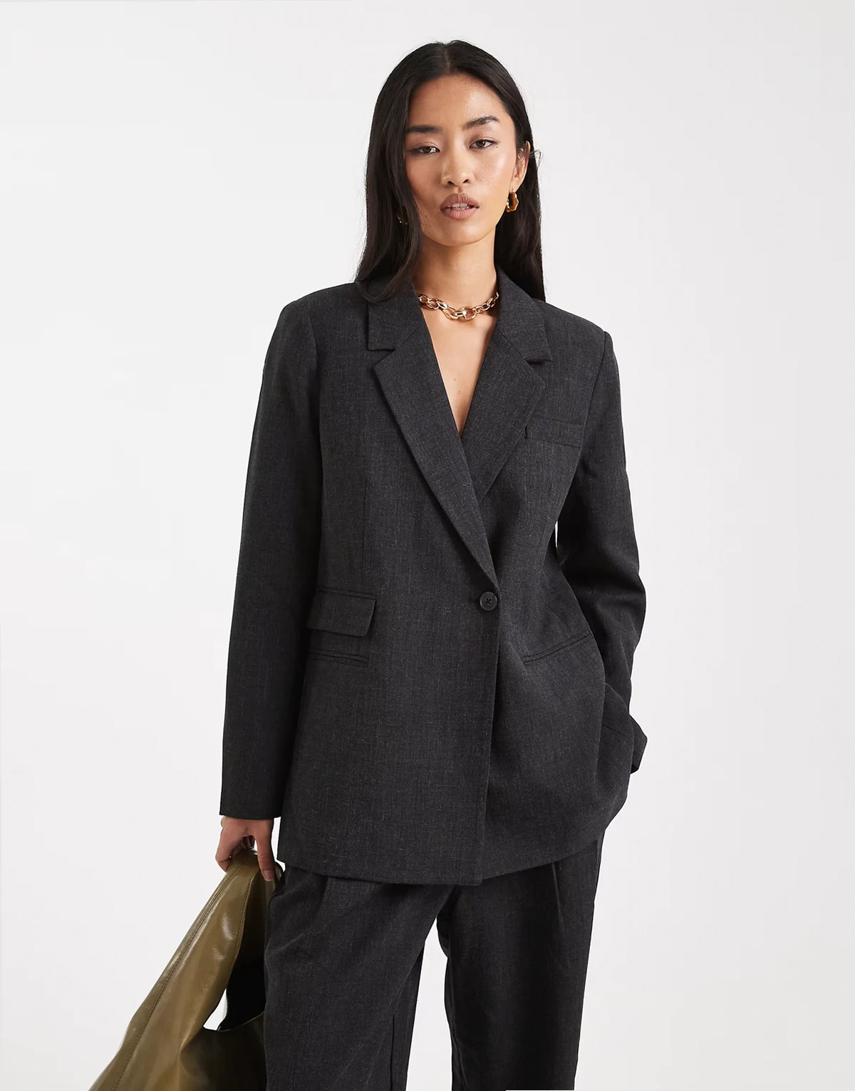 oversized fit blazer in dark gray melange - part of a set