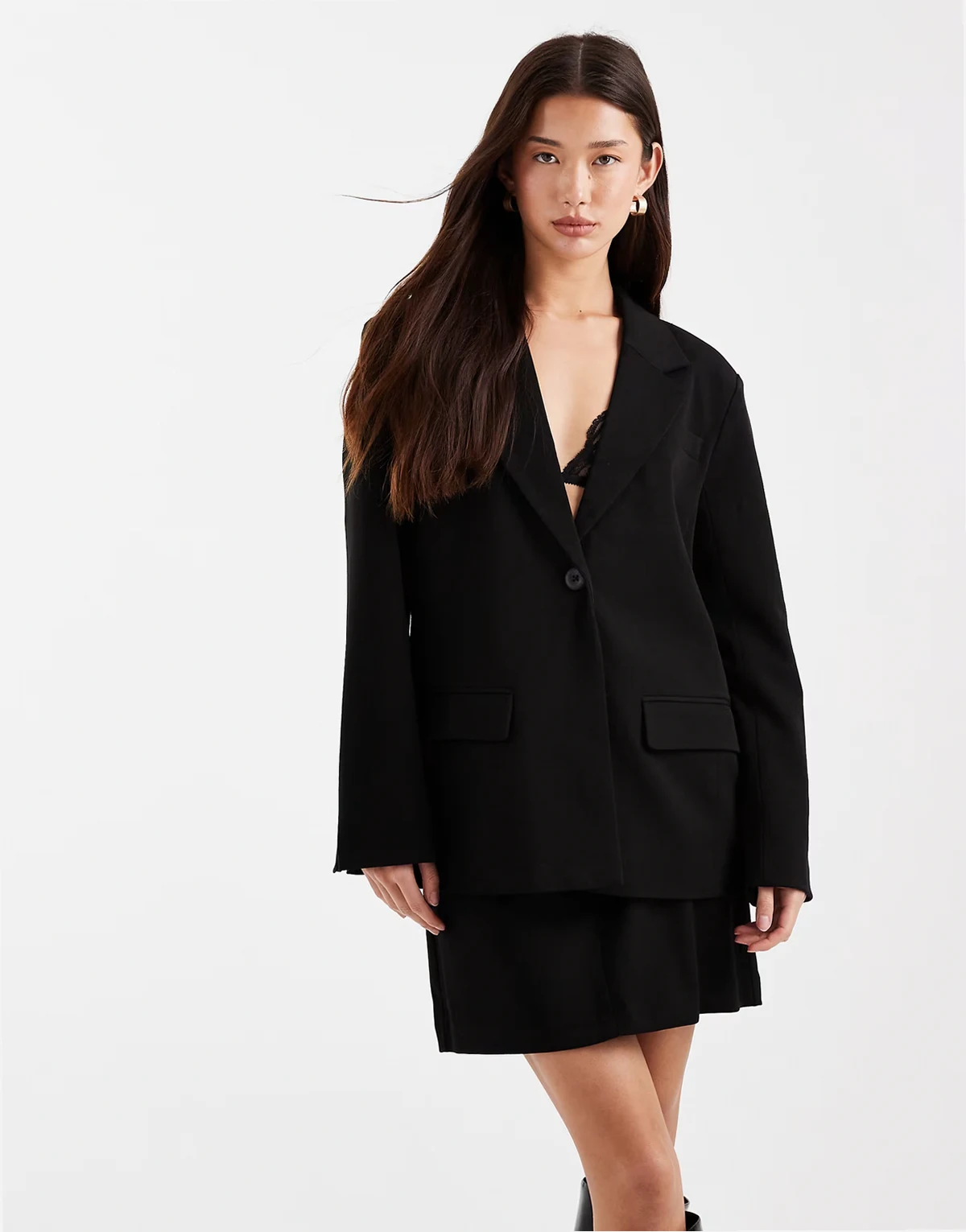 boyfriend fit tailored blazer in black - part of a set