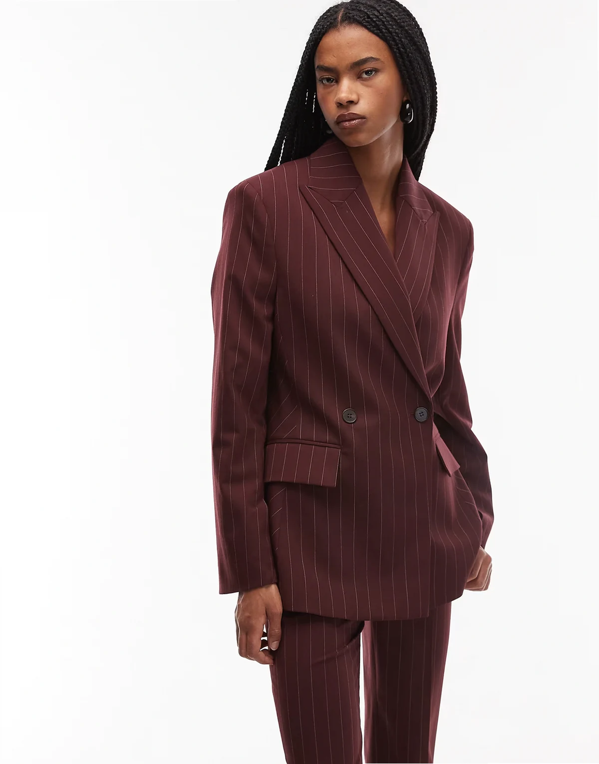 wool double breasted blazer in wine pinstripes - part of a set