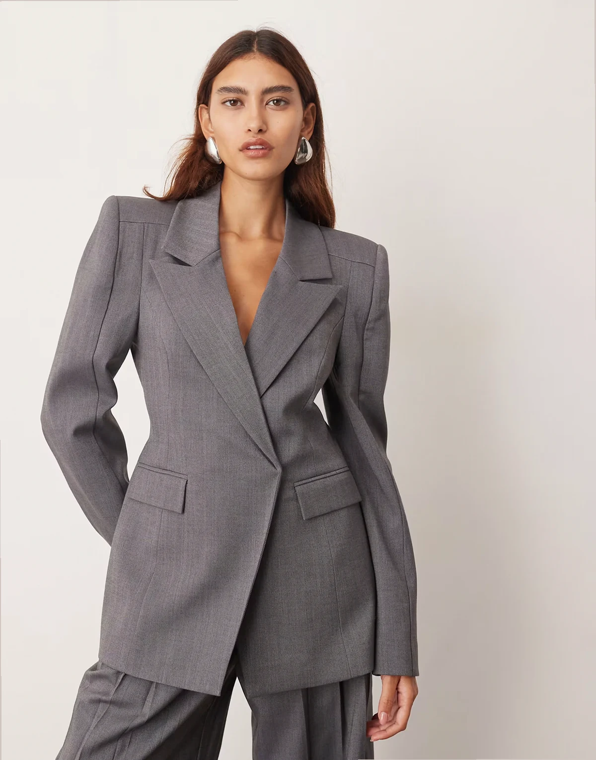 structured tailored blazer in slate gray - part of a set