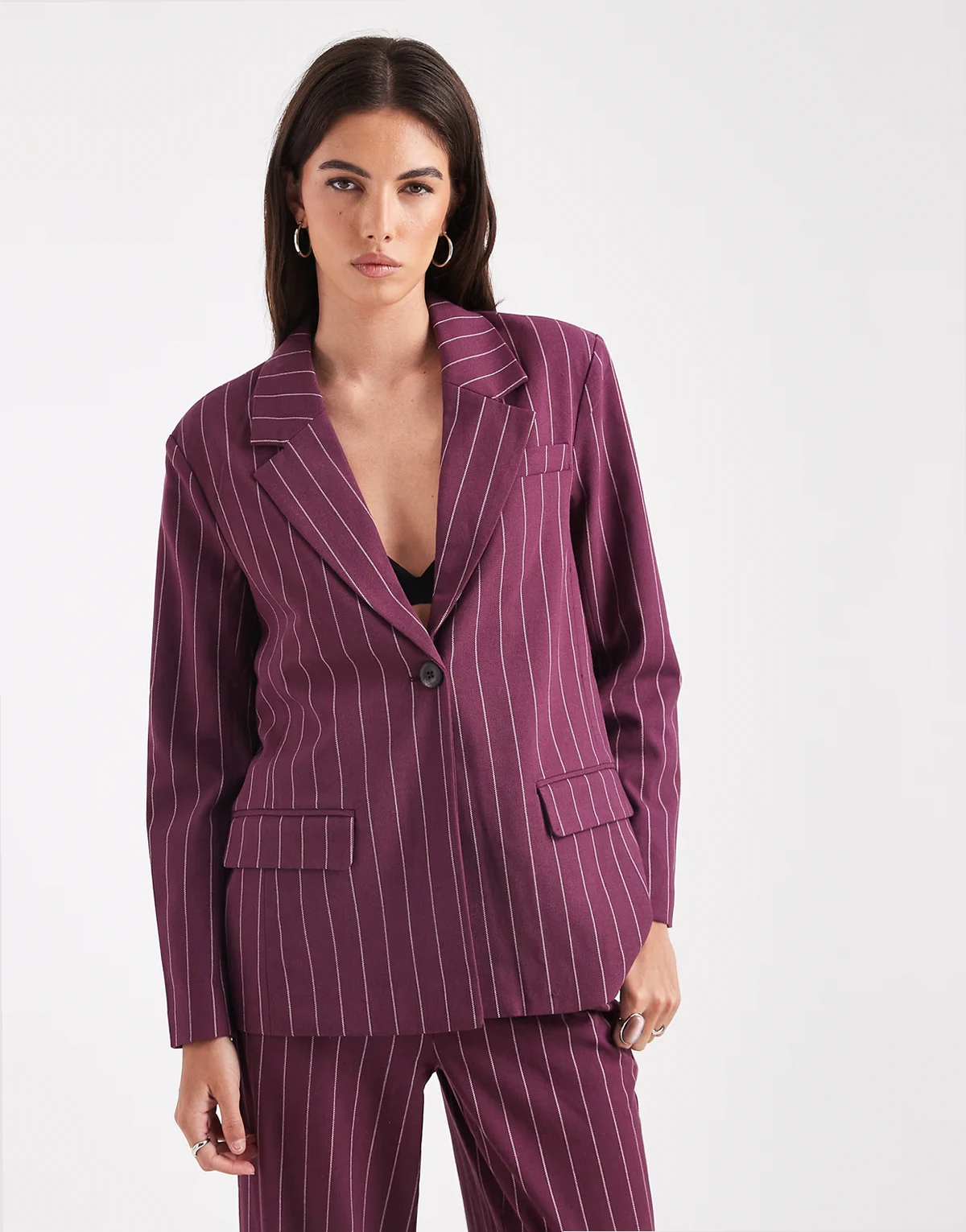 tailored blazer in burgundy pinstripe - part of a set