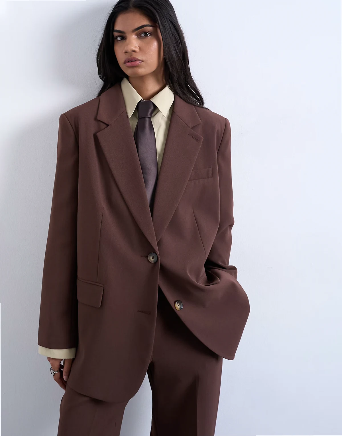 2 button relaxed fit blazer in chocolate - part of a set
