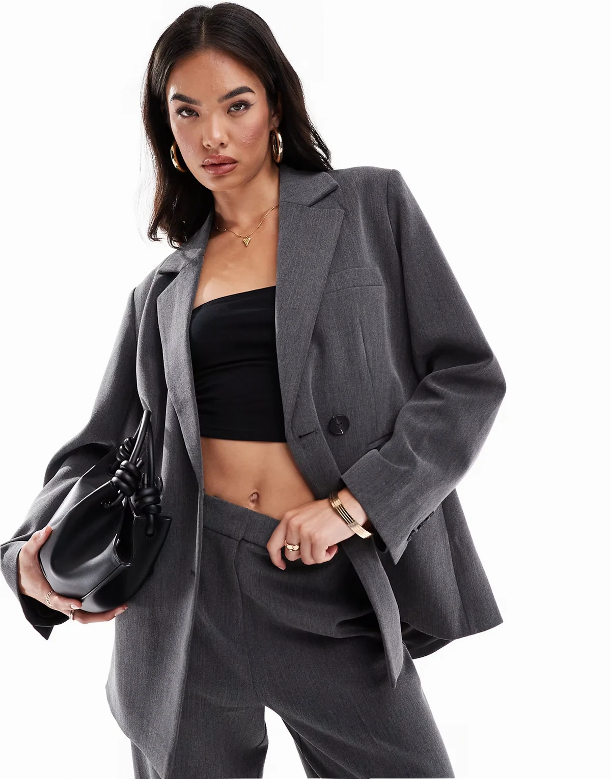 double breasted blazer in dark gray melange - part of a set