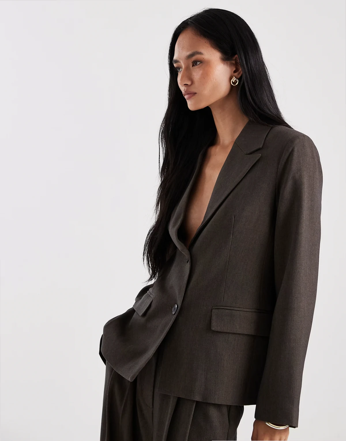 oversized tailored blazer in brown - part of a set