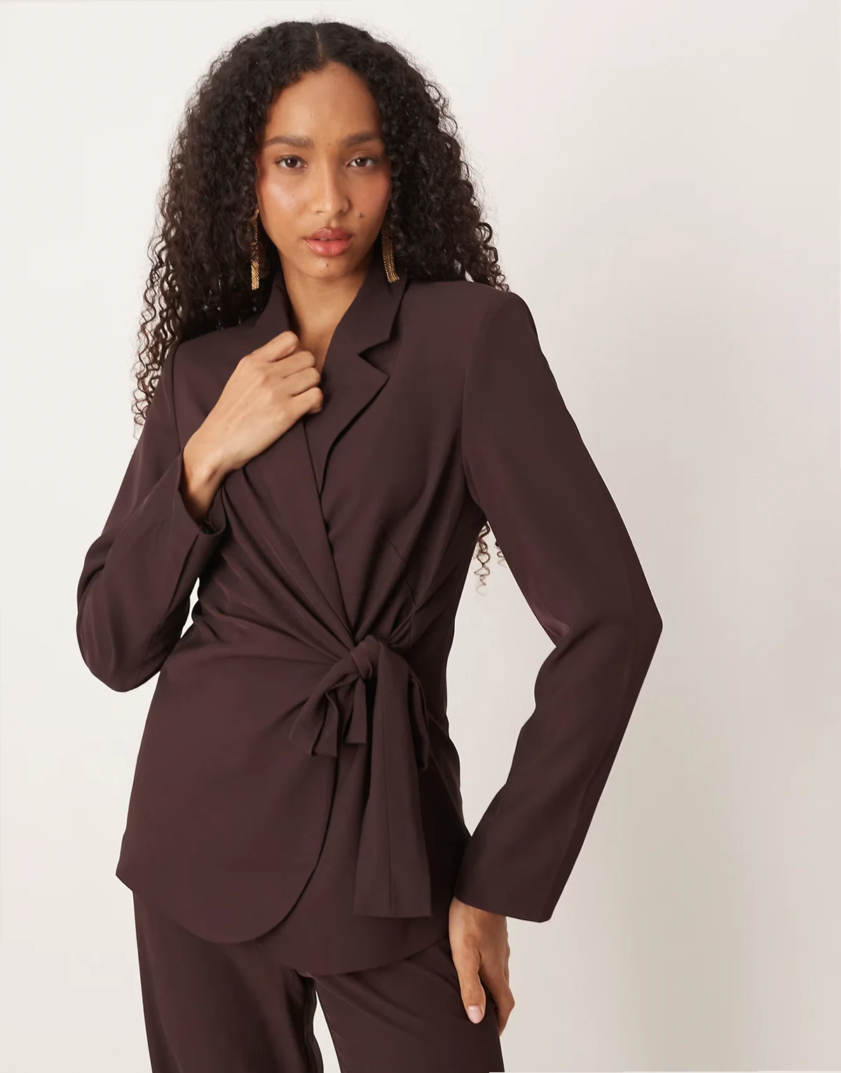 tie side tailored blazer in chocolate - part of a set