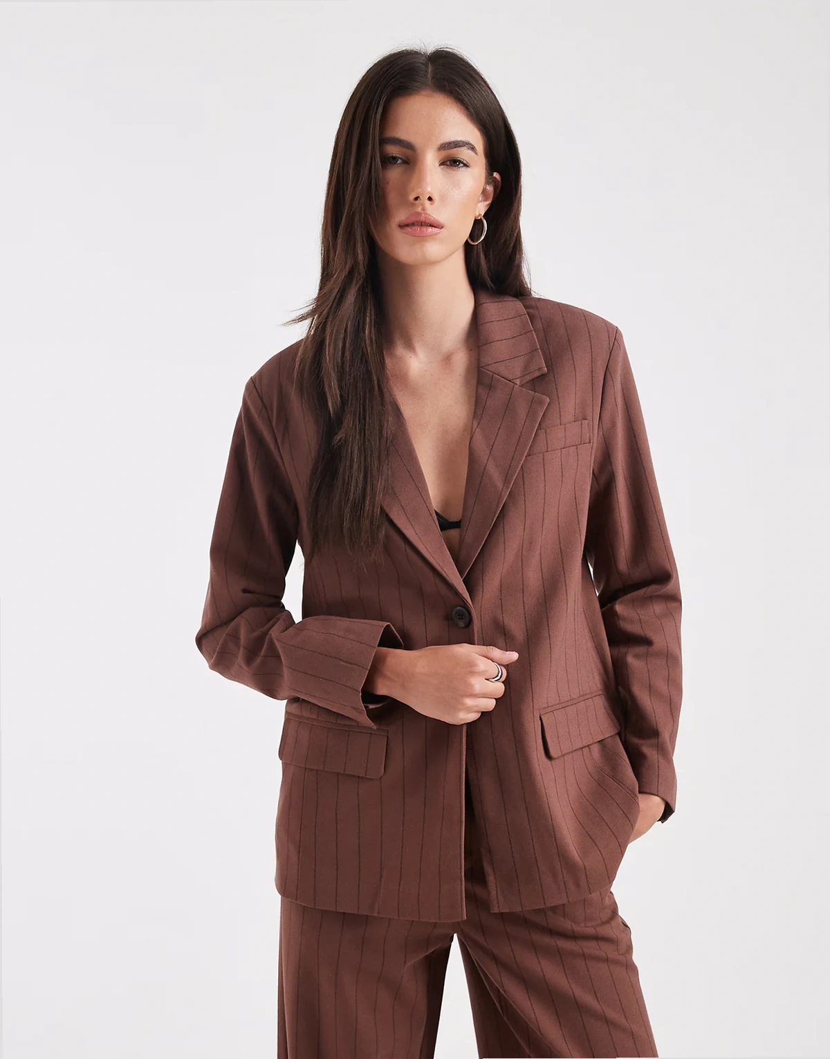 tailored blazer in chocolate pinstripe - part of a set
