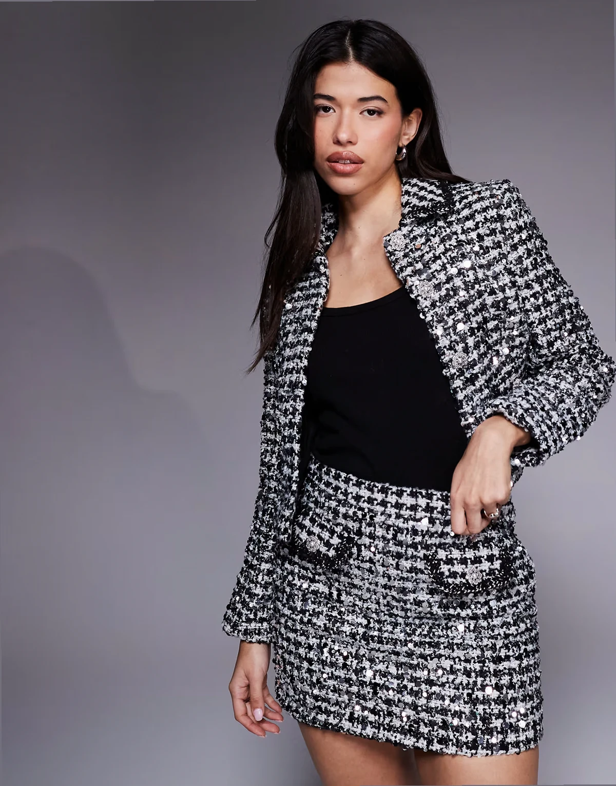 tailored sparkly boucle jacket in black