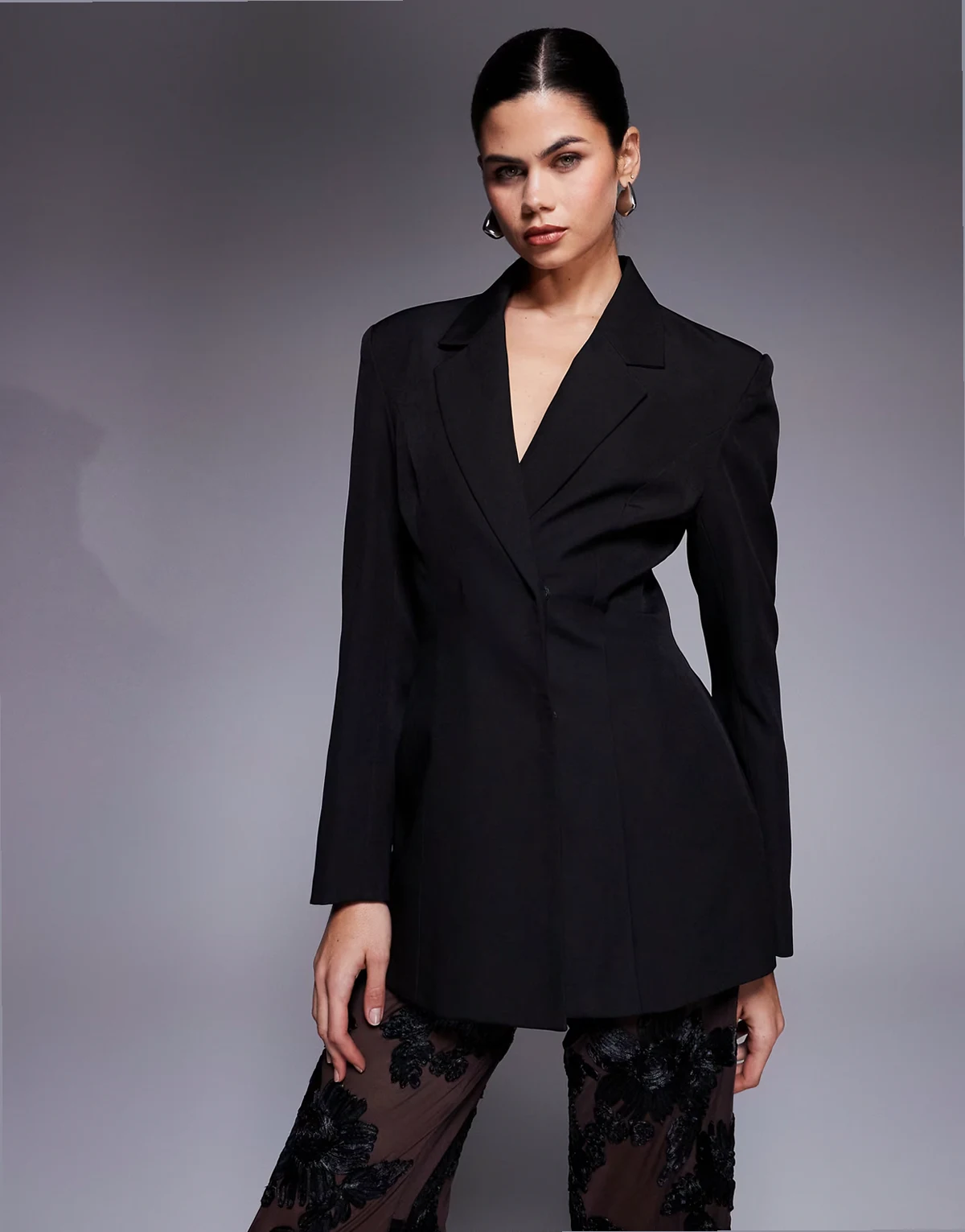 exclusive cinched waist blazer in black - part of a set