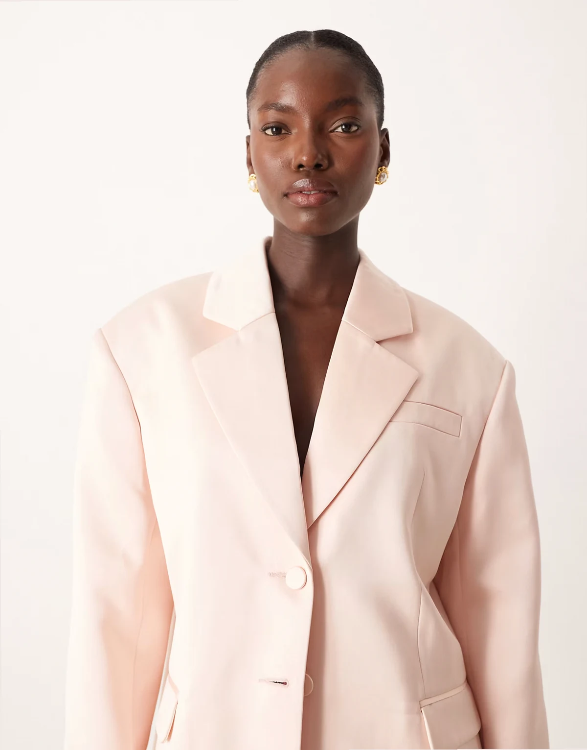 tailored satin oversized power shoulders blazer in baby pink - part of a set