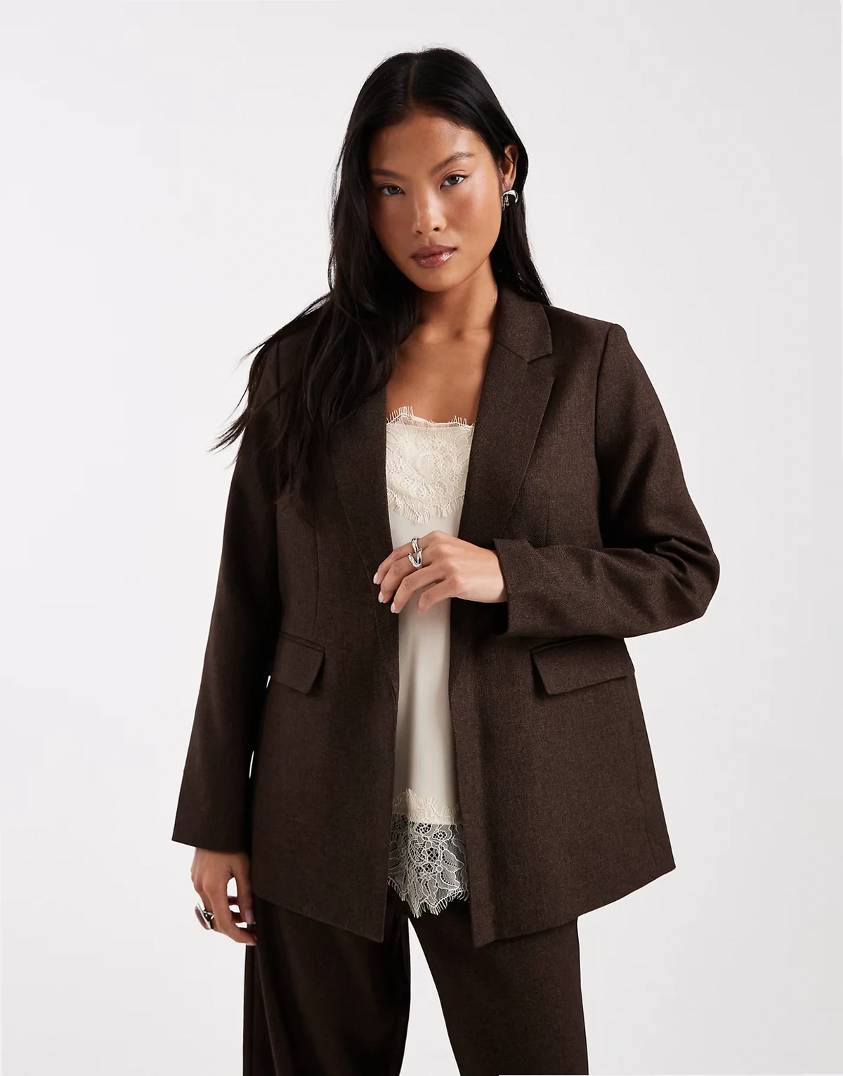oversized tweed look tailored blazer in chocolate - part of a set