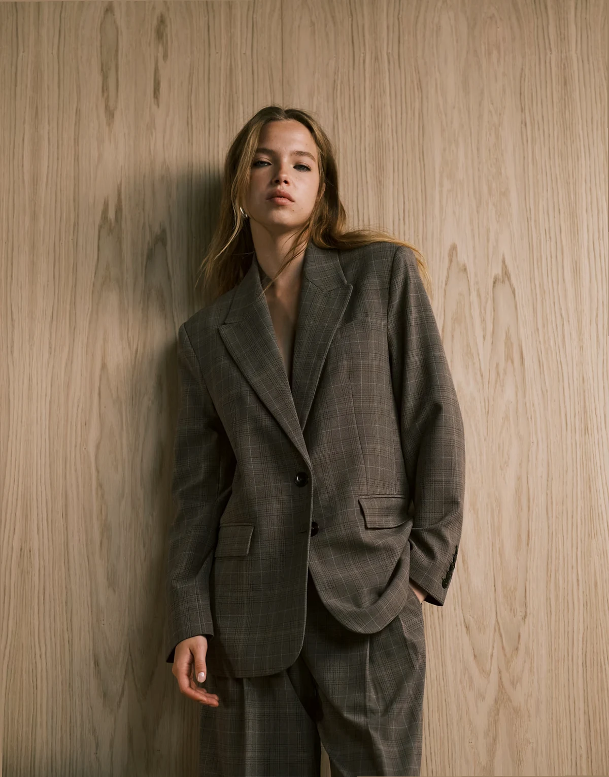 Katy relaxed tailored blazer in brown plaid - part of a set