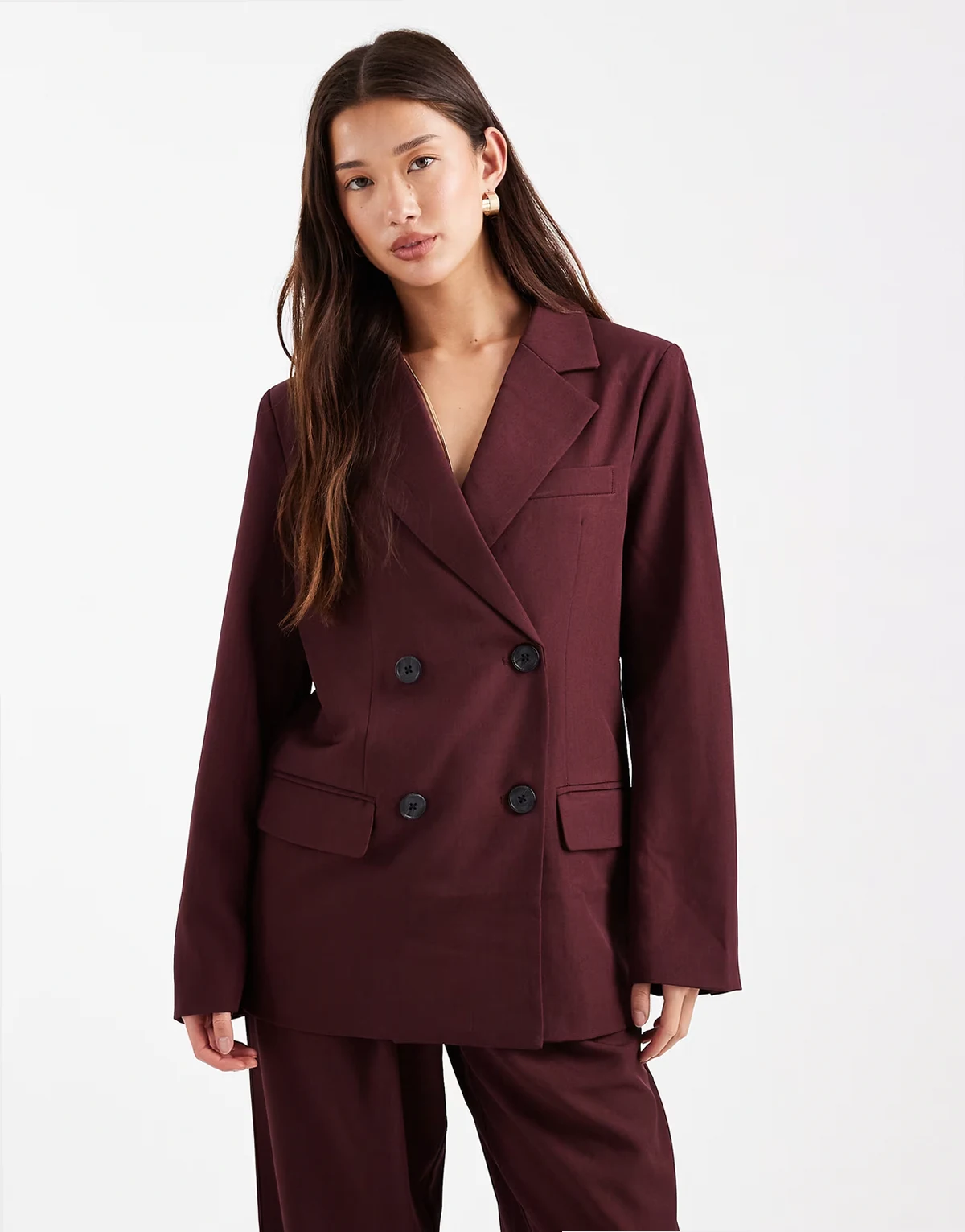 tailored double breasted blazer in burgundy - part of a set