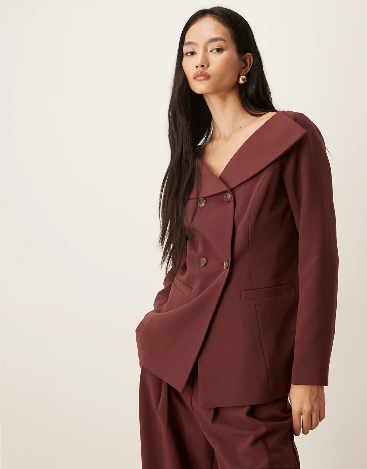 open collar blazer in port - part of a set