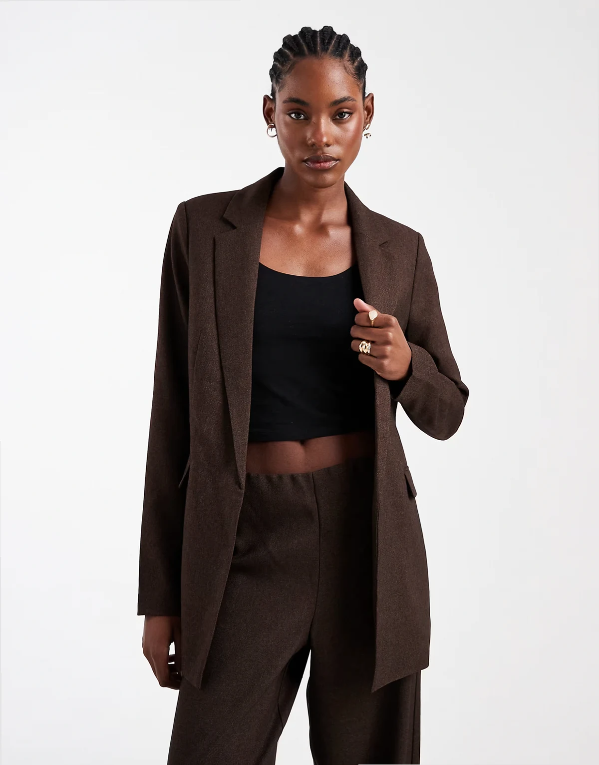 oversized tweed look tailored blazer in chocolate - part of a set