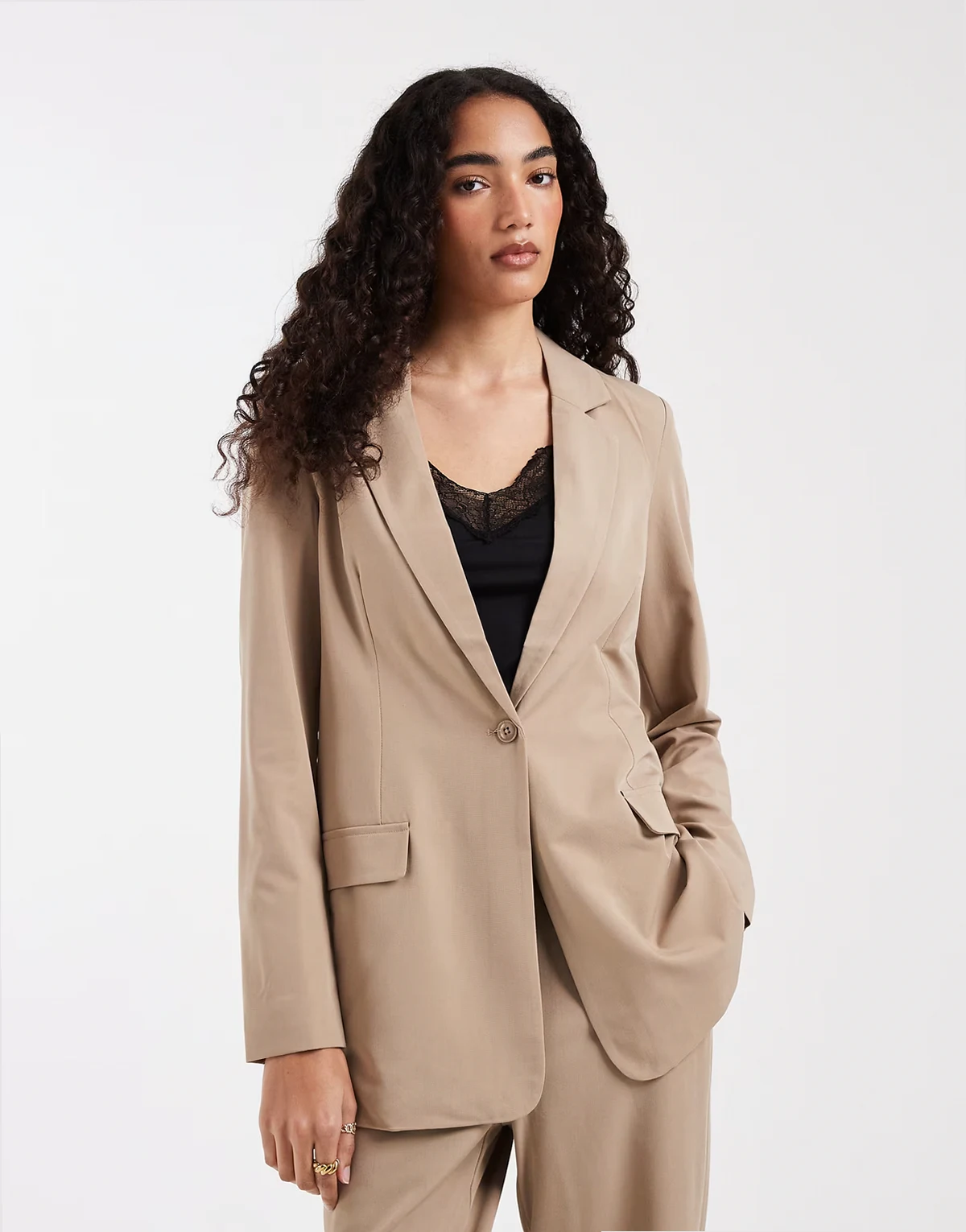 loose fit tailored blazer in beige - part of a set