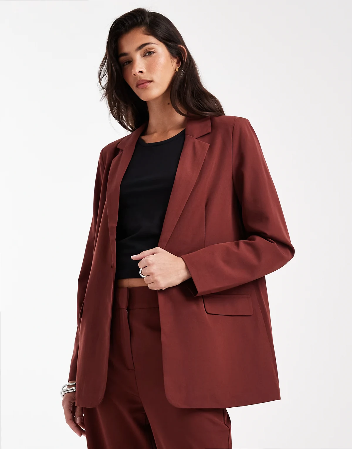 loose fit tailored blazer in burgundy - part of a set