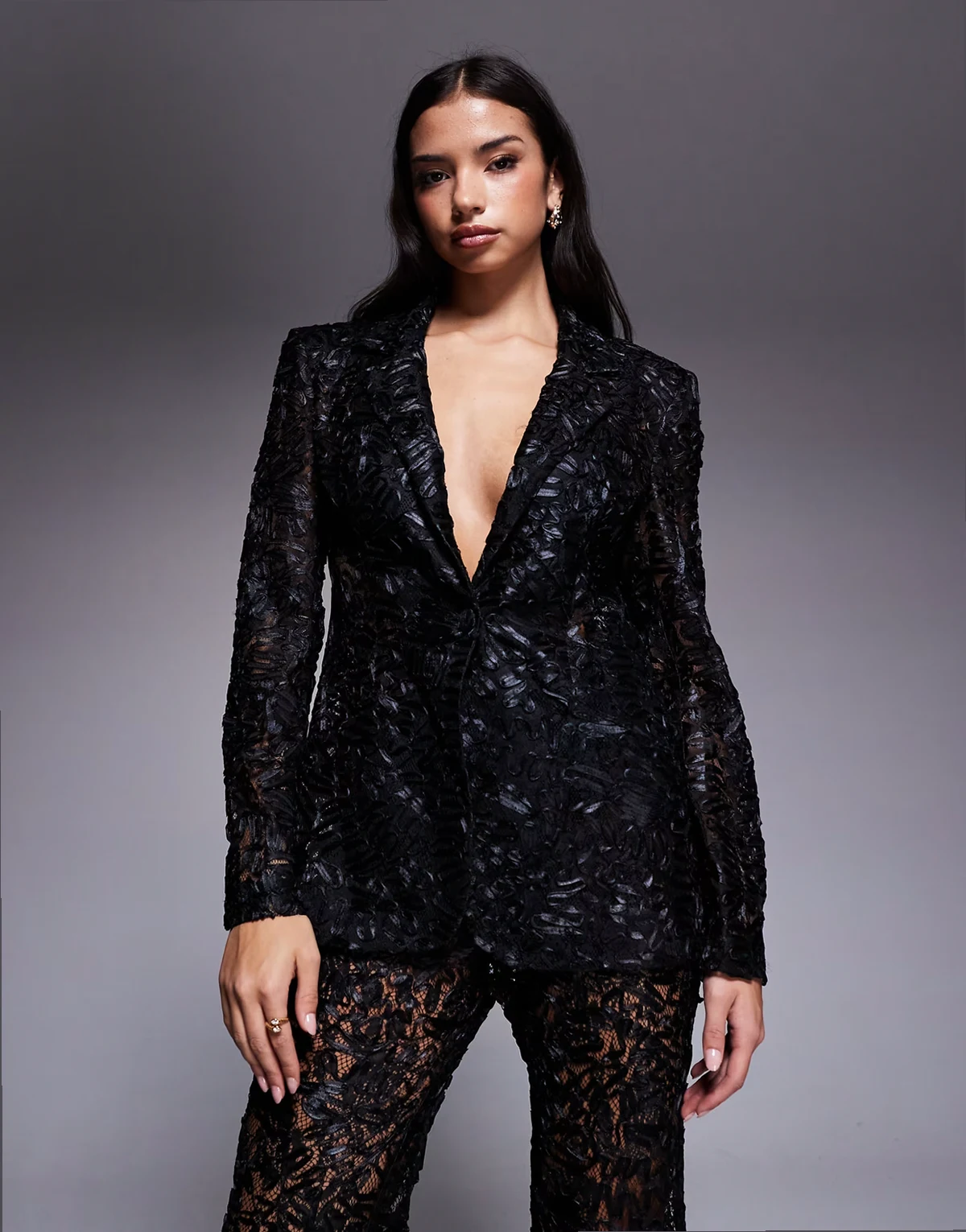 lace tailored blazer in black - part of set
