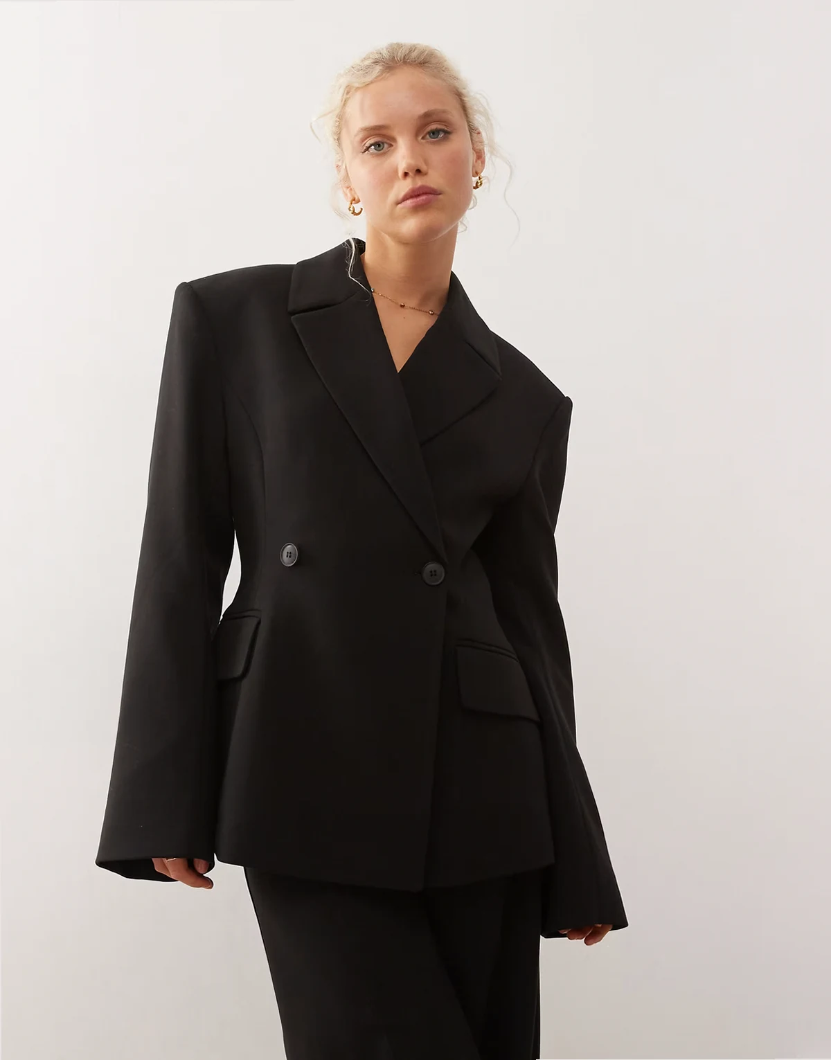 premium double breasted blazer in black - part of a set