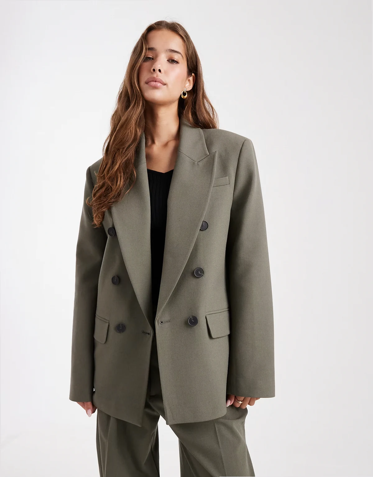 tailored double breasted power blazer in olive - part of a set