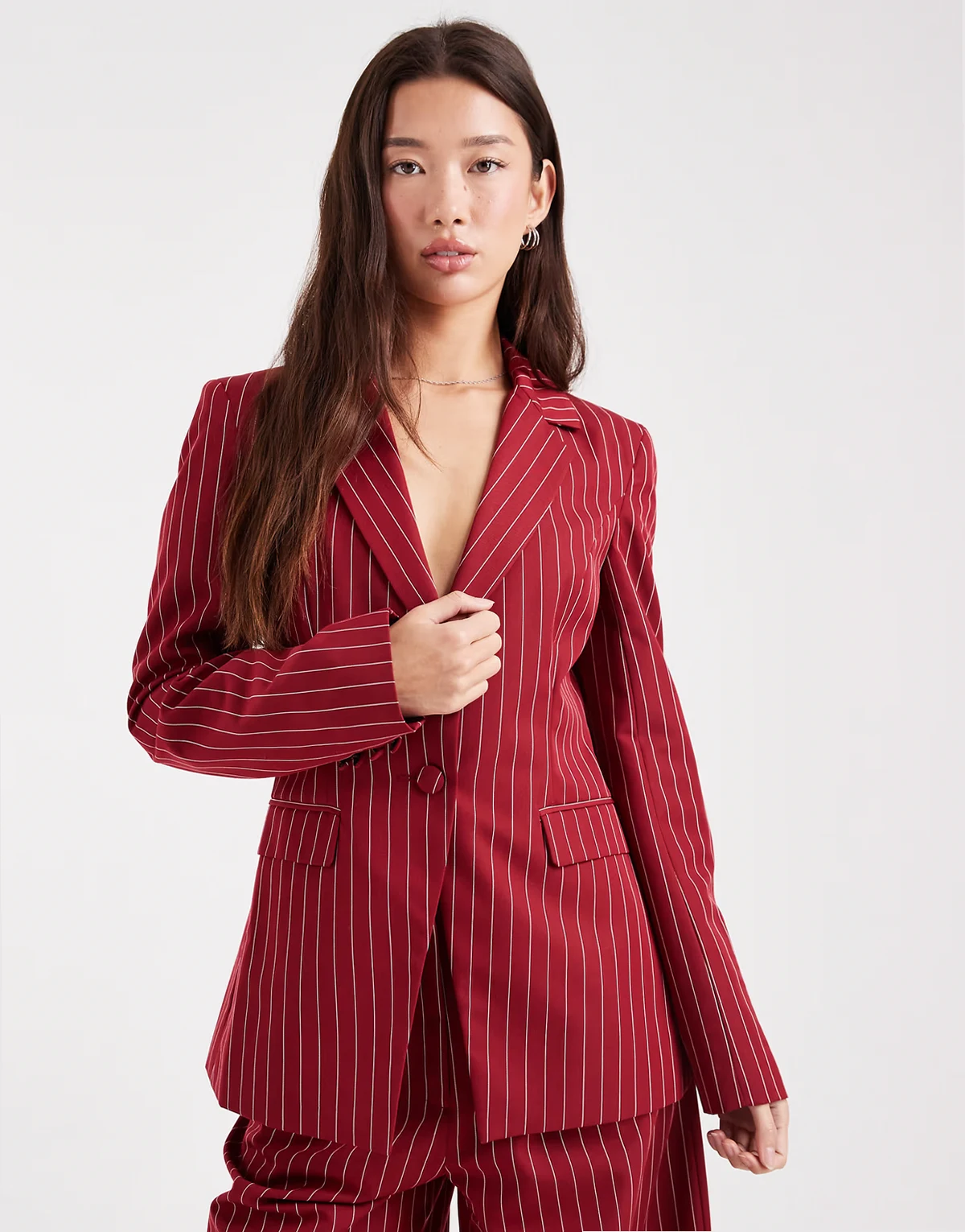 cinch pinstripe blazer in oxblood - part of a set