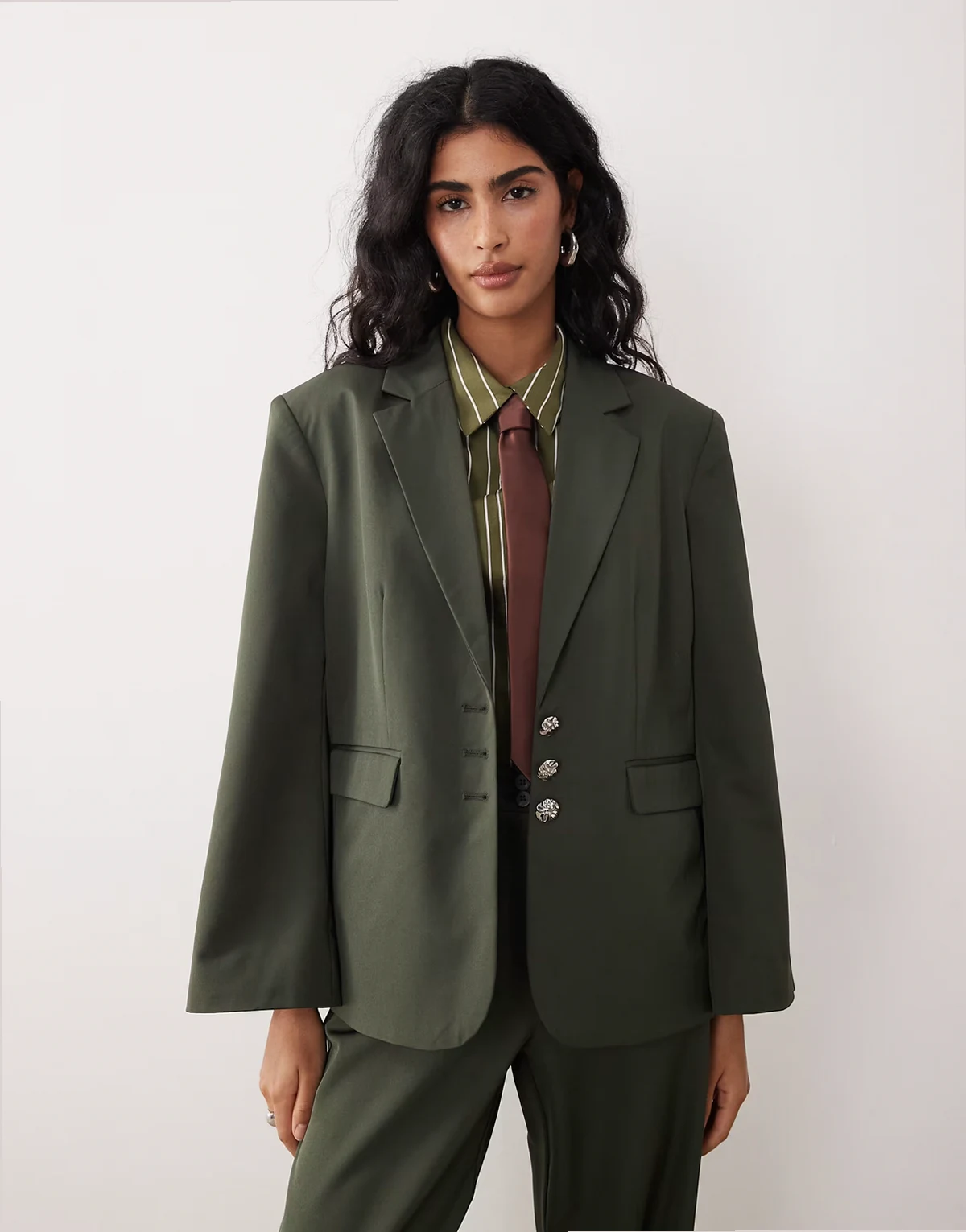 hammered button tailored blazer in deep khaki - part of a set